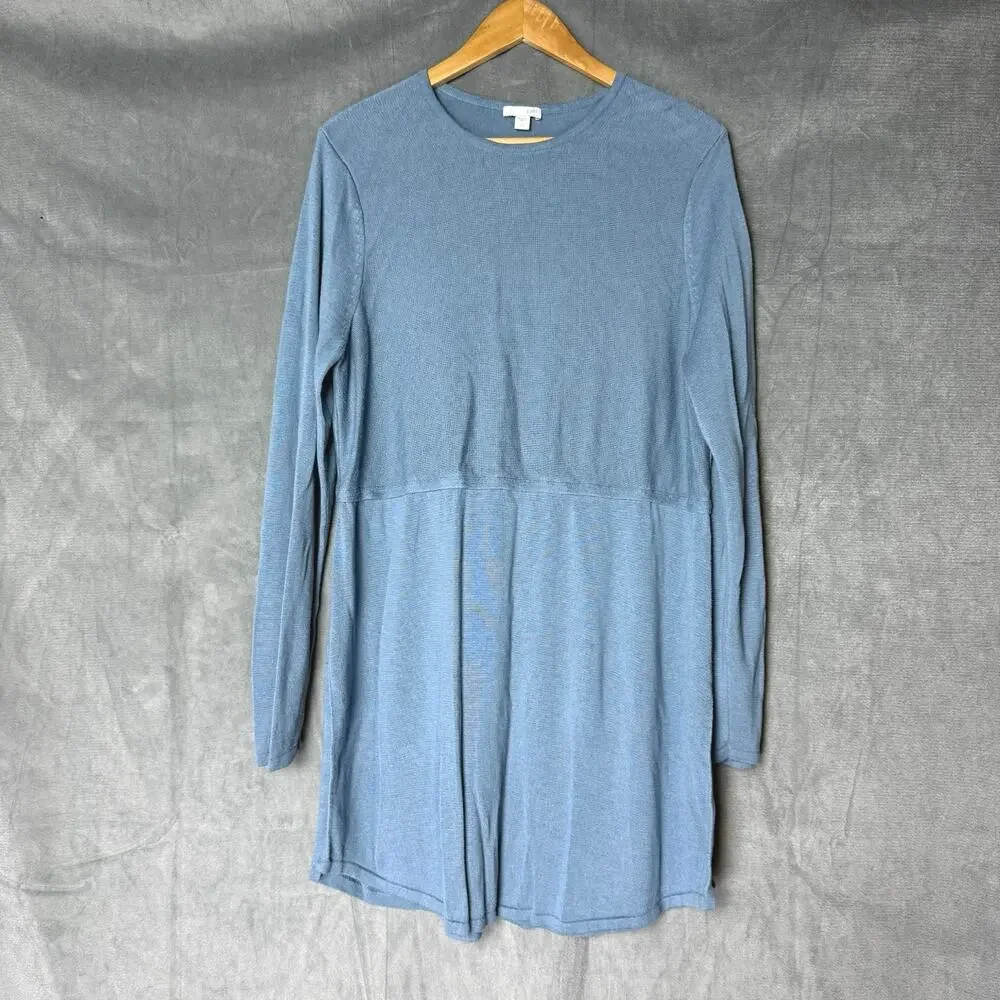 J Jill Women’s L Tall Grace Blue‎ Tunic Sweater Dress Heather Wool Blend Stretch